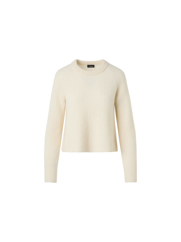 Designer Cashmere-Silk Ribbed Sweater - ecru