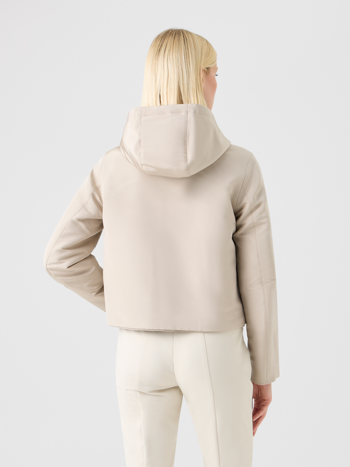 Designer Reversible Jacket in Cashmere Jersey to Silk - beige #editorial
