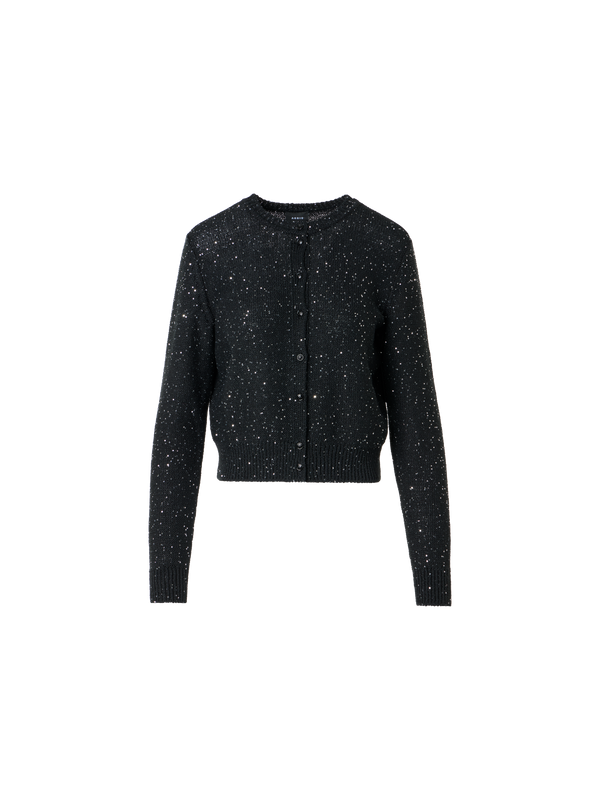 Designer Cardigan in Linen Cotton with Micro Sequins - black - neutral