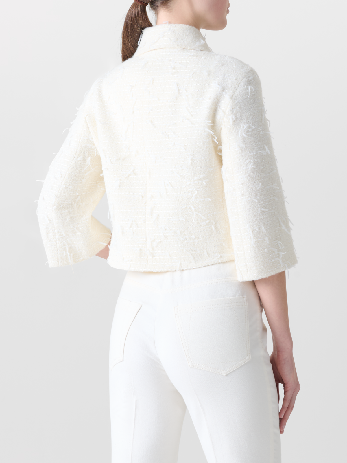 Designer Short Boxy Jacket in Sequins Bouclé - neutral - ecru - white #editorial
