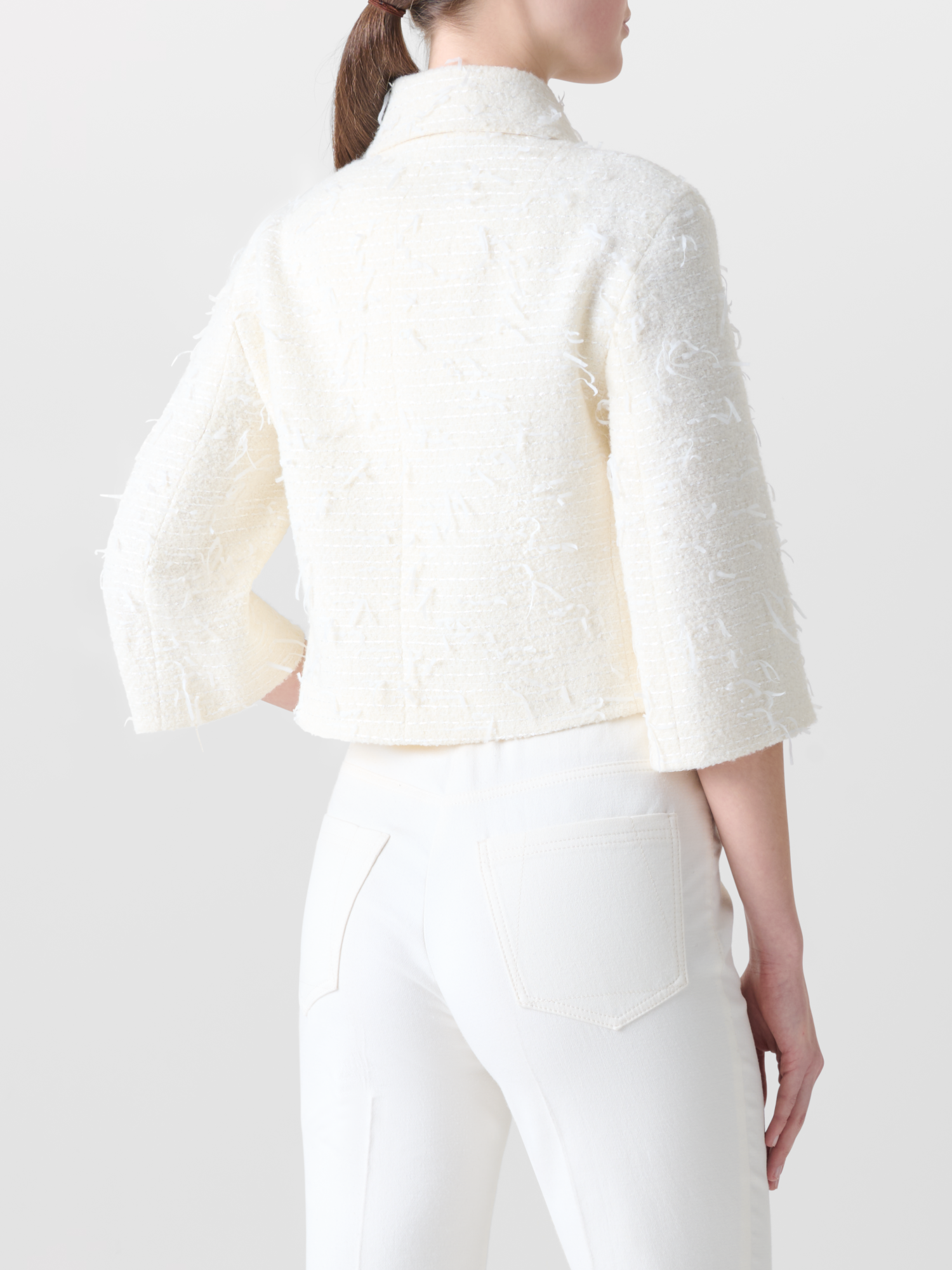 Designer Short Boxy Jacket in Sequins Bouclé - neutral - ecru - white 