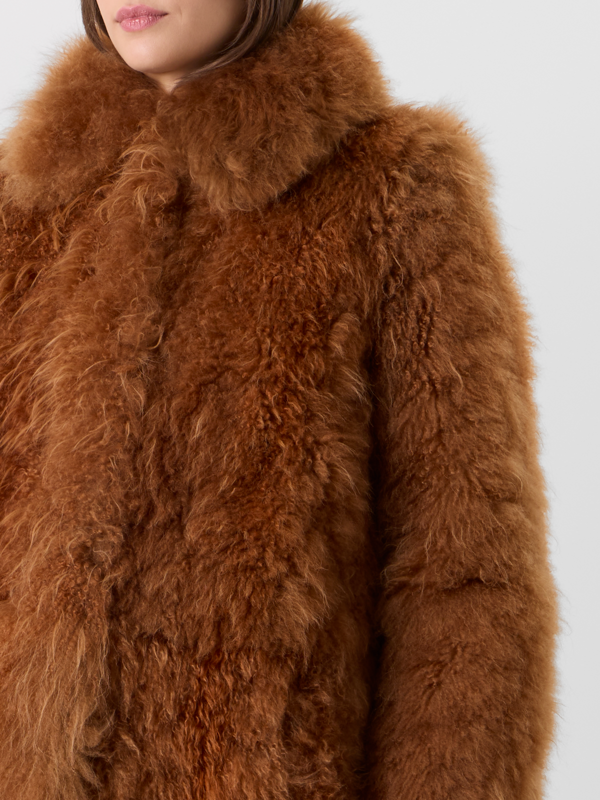 Designer Short Cashmere Goat Fur Coat - brown 