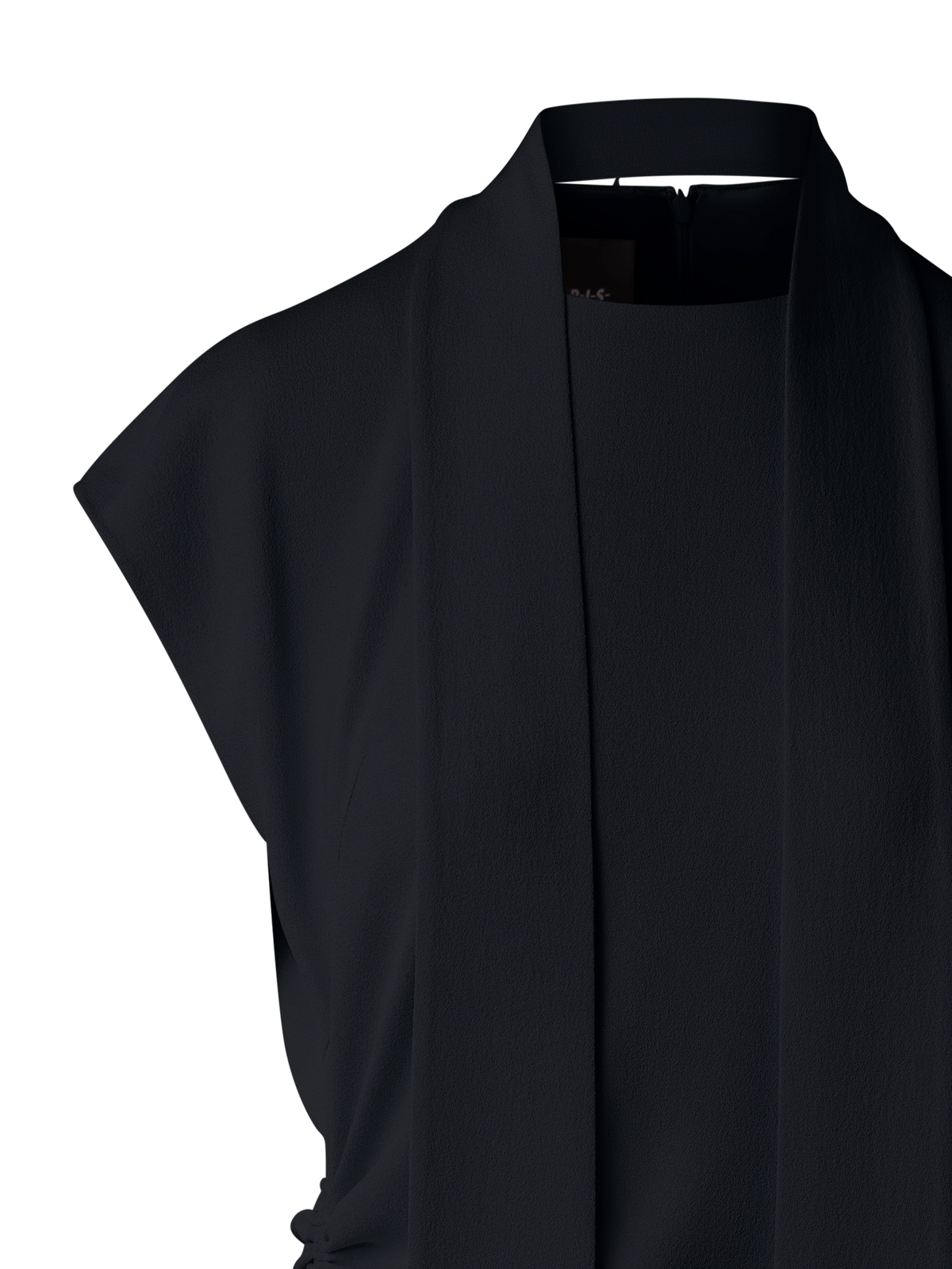 Designer Fitted Midi Dress with Detachable Bow - black