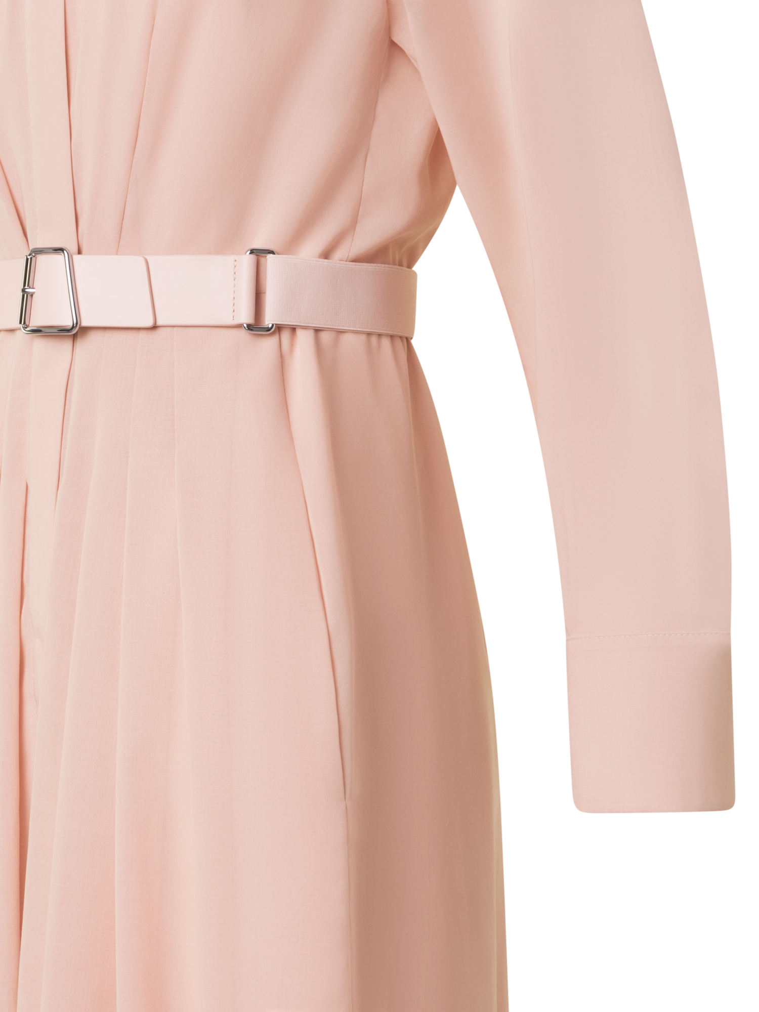 Designer Belted Long Sleeve Shirt Dress in Cotton Voile - neutral - pastel - beige