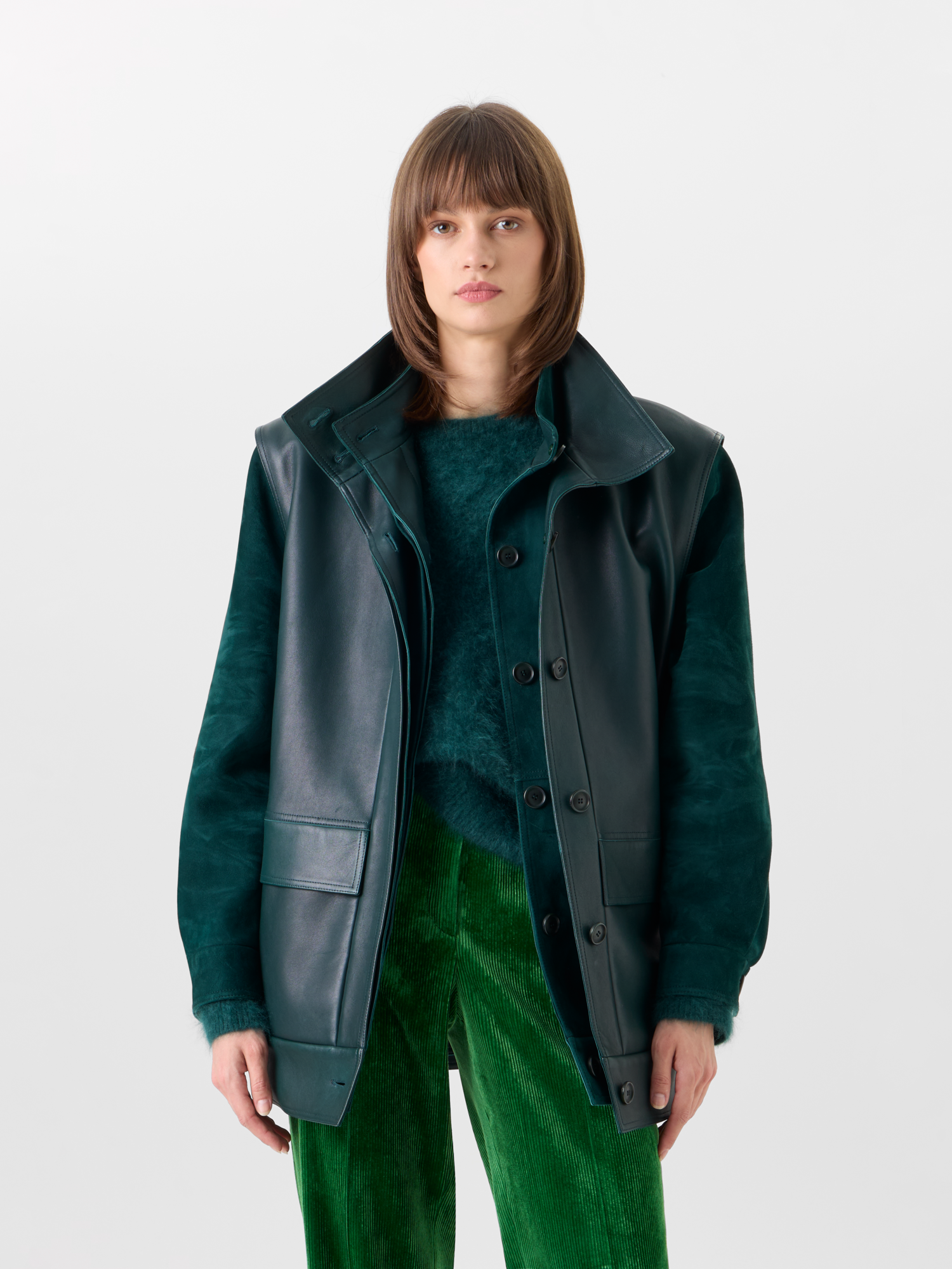 Designer Suede Blouson with Nappa Leather Gilet - green 