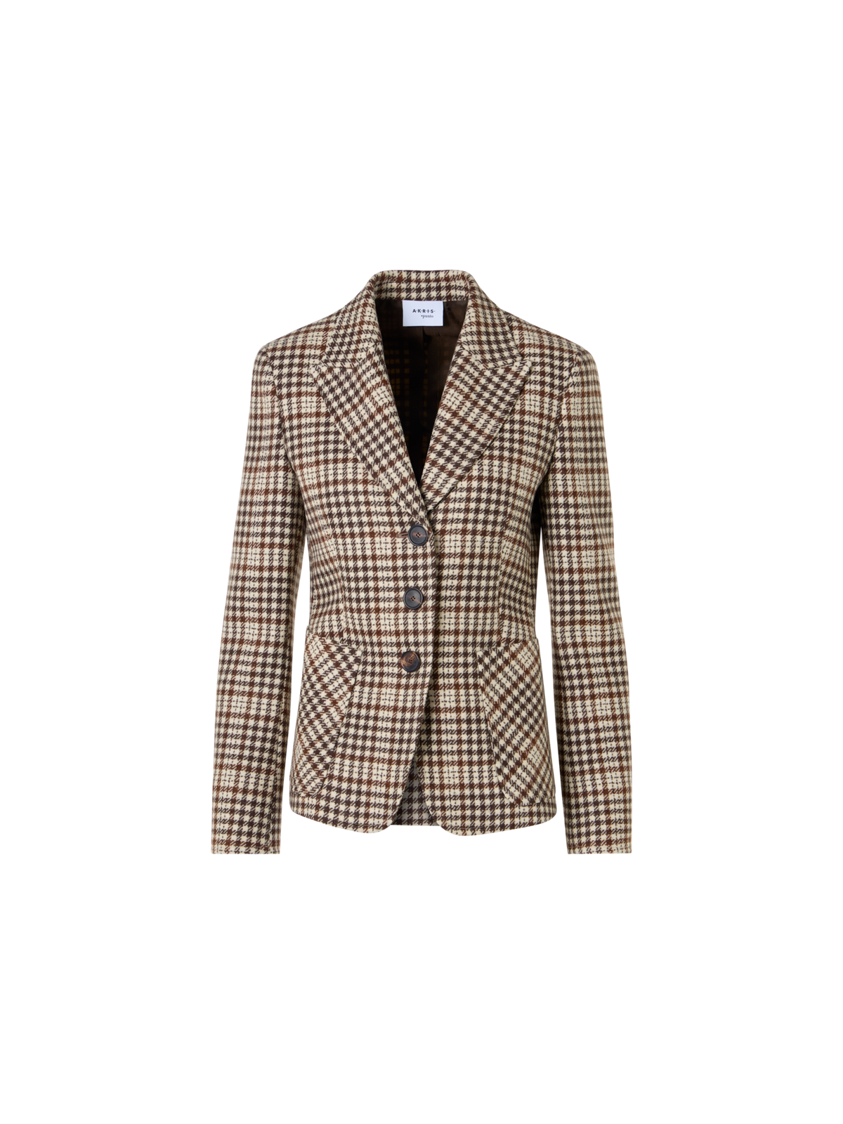 Designer Fitted Jacket in Check Wool Blend Tweed - multicolor - brown