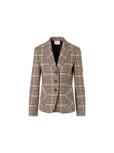 Designer Fitted Jacket in Check Wool Blend Tweed - multicolor - brown