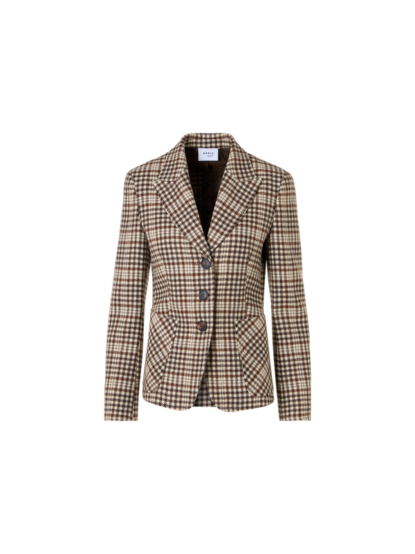 Designer Fitted Jacket in Check Wool Blend Tweed - multicolor - brown