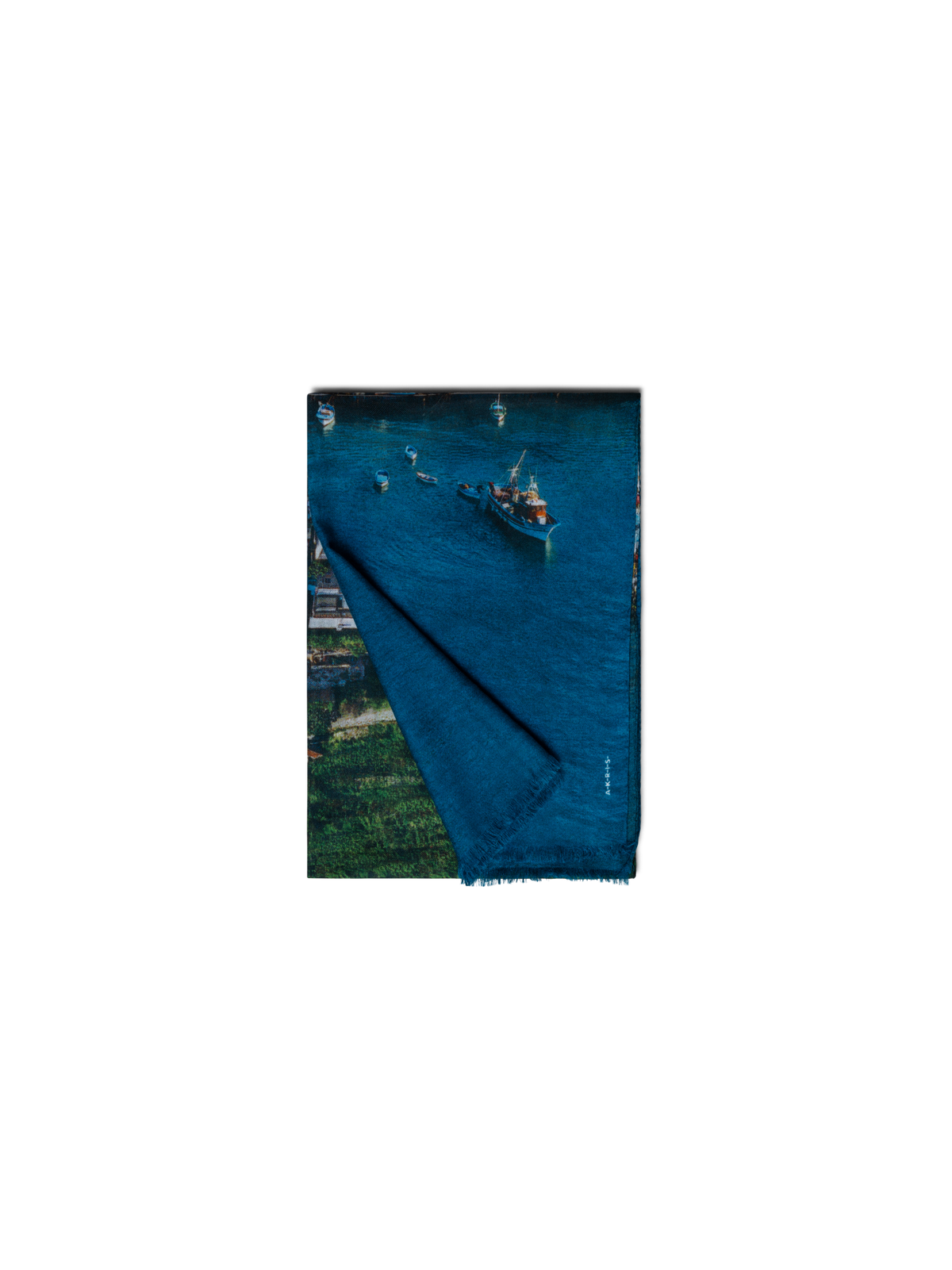 Designer Cashmere Silk Scarf with Marina Grande Print - blue - multicolor