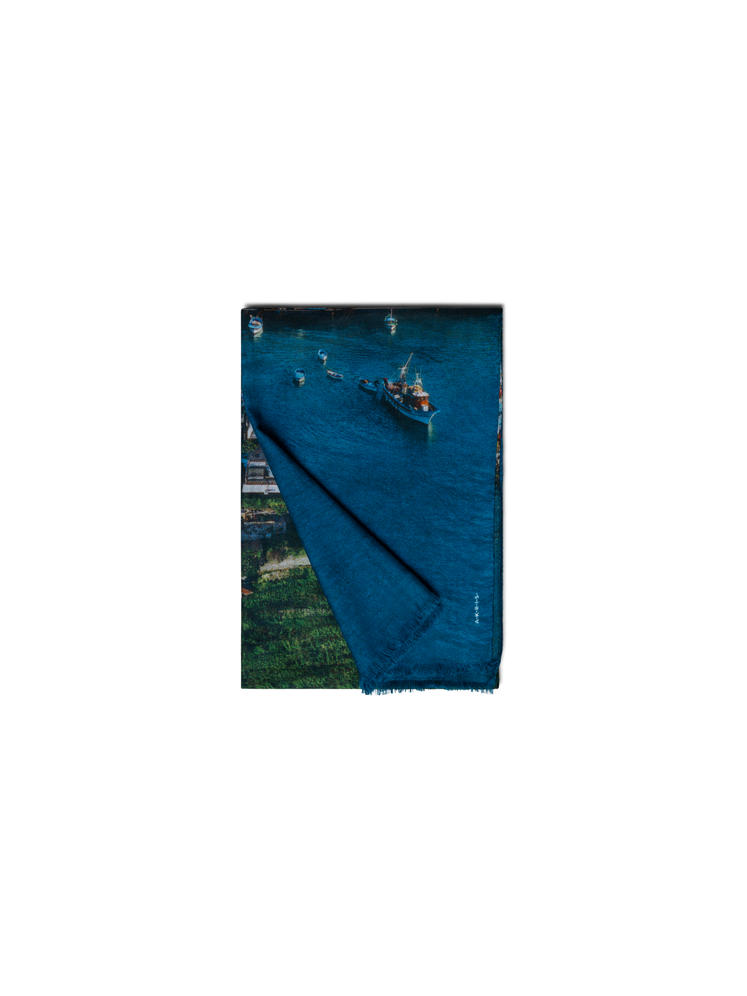 Designer Cashmere Silk Scarf with Marina Grande Print - blue - multicolor