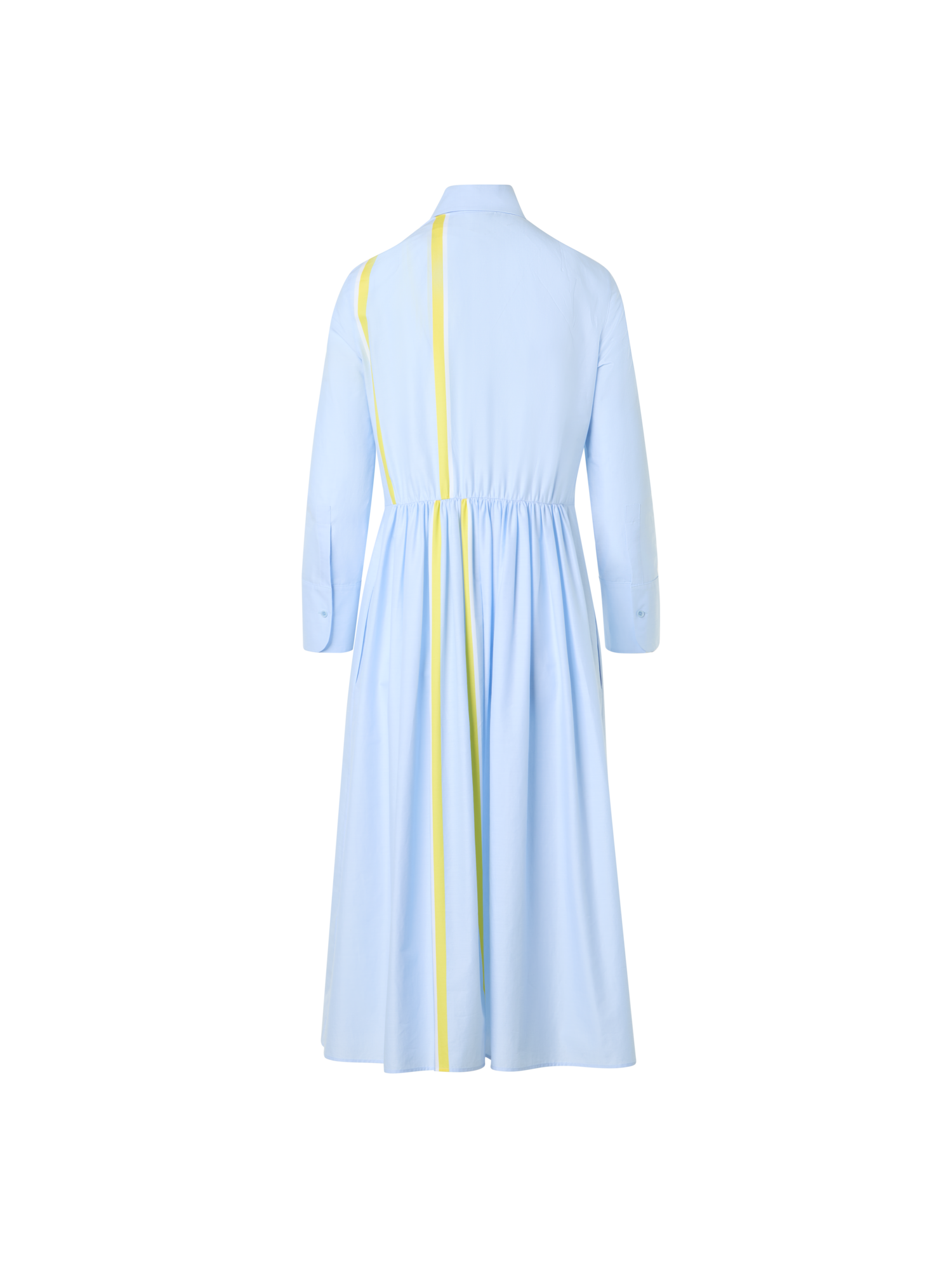 Designer Striped Cotton Chambray Midi Shirt Dress - blue - multicolor