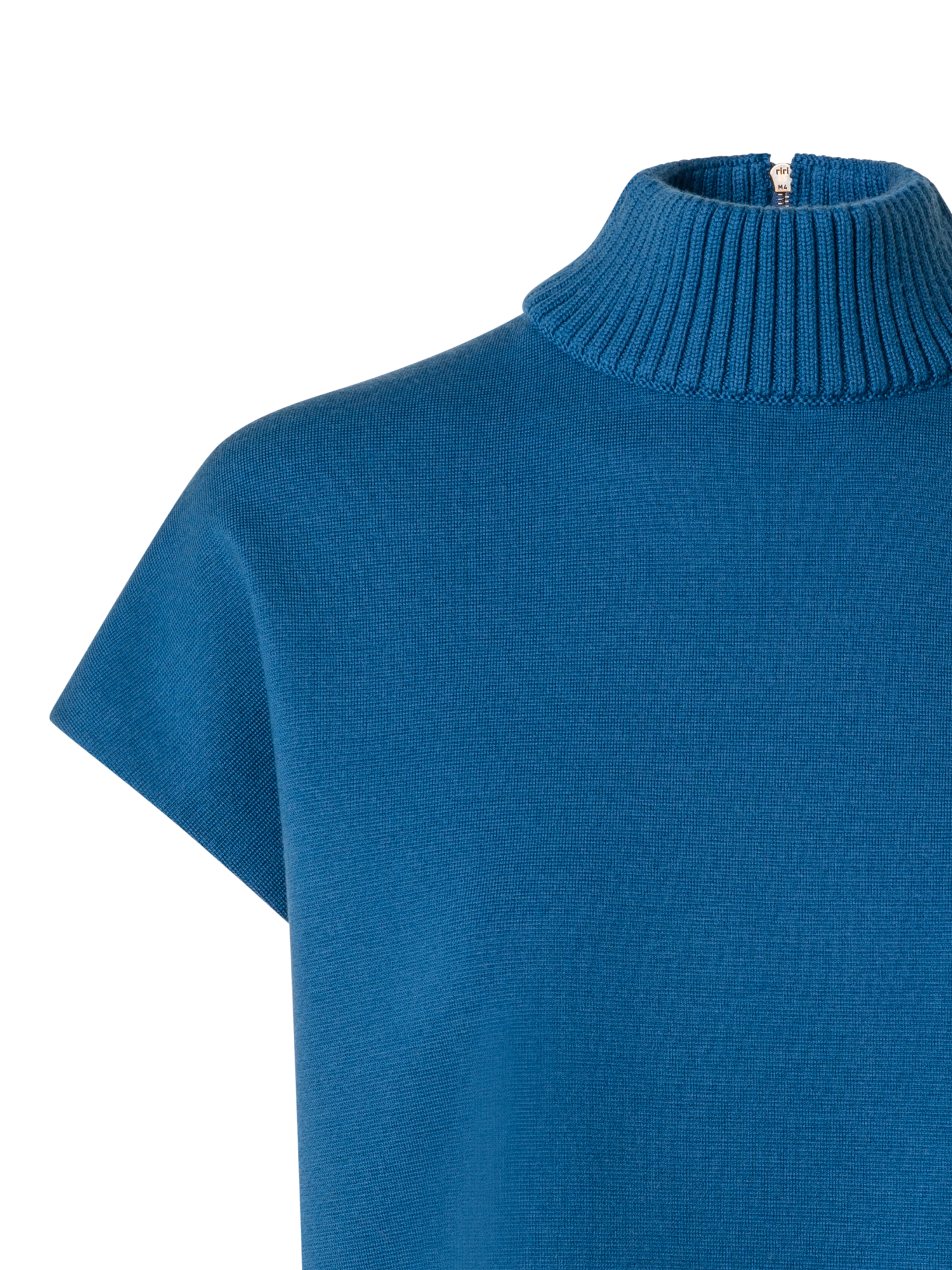 Designer Short Sleeves Merino Sweater with Mock Neck - blue