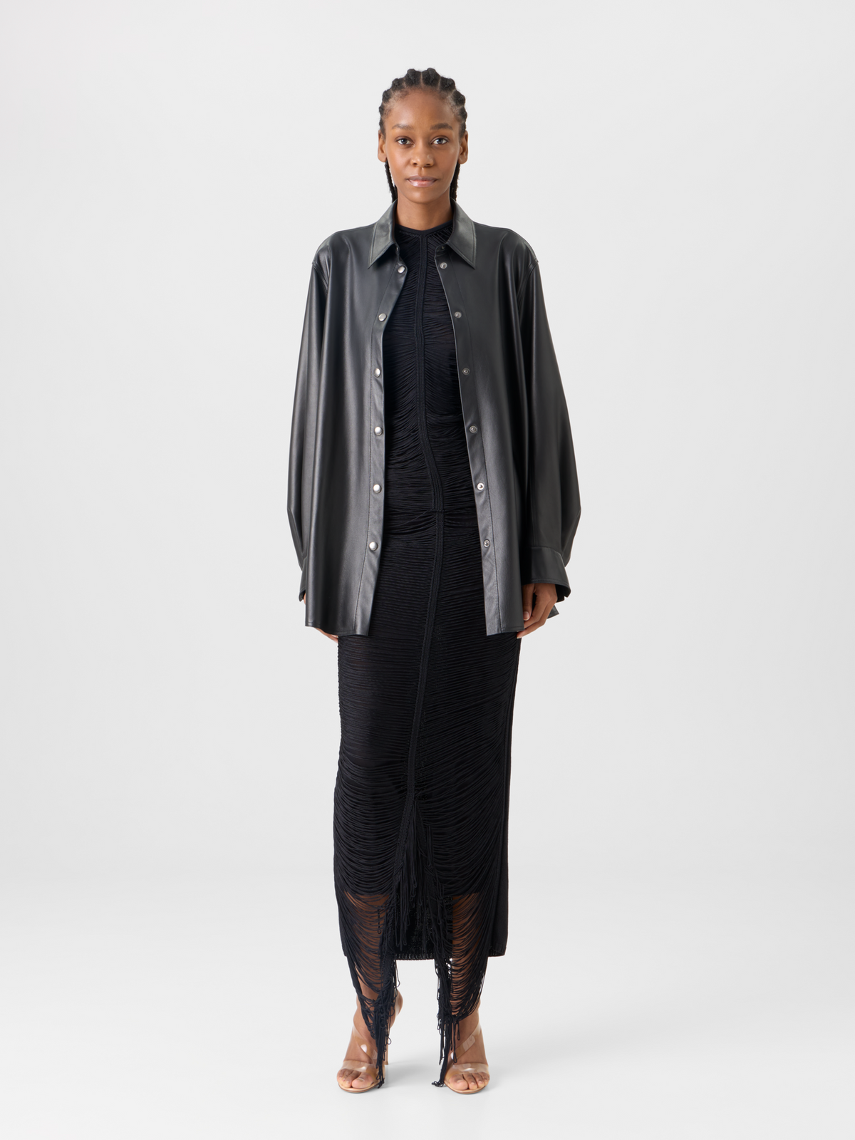 Designer Oversize Nappa Leather Shirt - black