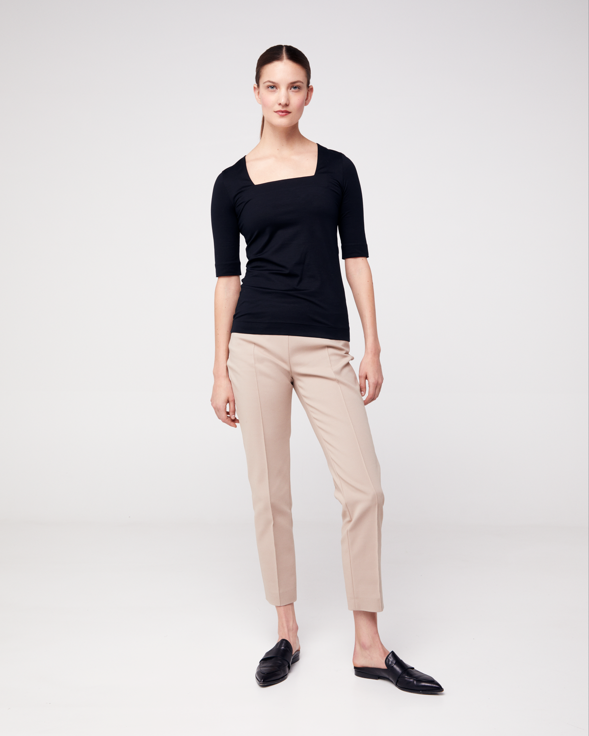 Designer Slim Ankle-Length Cotton Techno Stretch Pants - neutral - beige #editorial
