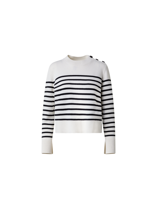 Designer Striped Boxy Sweater in Merino Cashmere Blend - multicolor - ecru - white