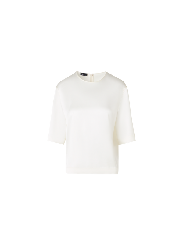 Designer Boxy Silk Satin T-Shirt Blouse - ecru