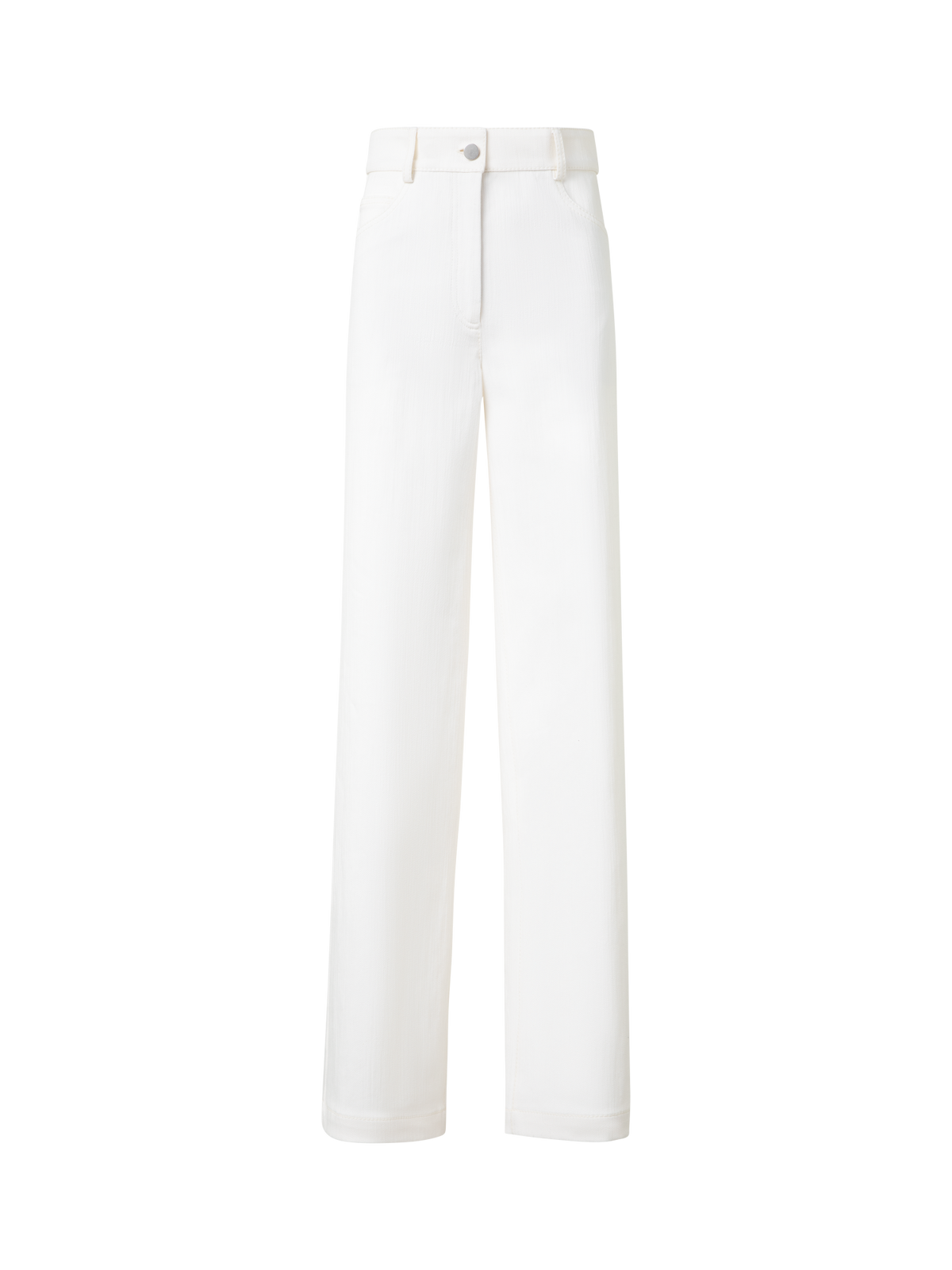Designer Wide Cotton Denim Stretch Pants - ecru - white