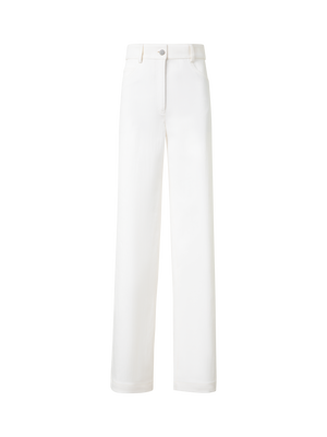 Designer Wide Cotton Denim Stretch Pants - ecru - white
