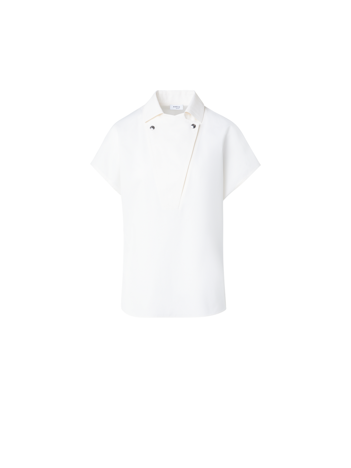 Designer Cotton Blouse with Biker Collar - ecru - white