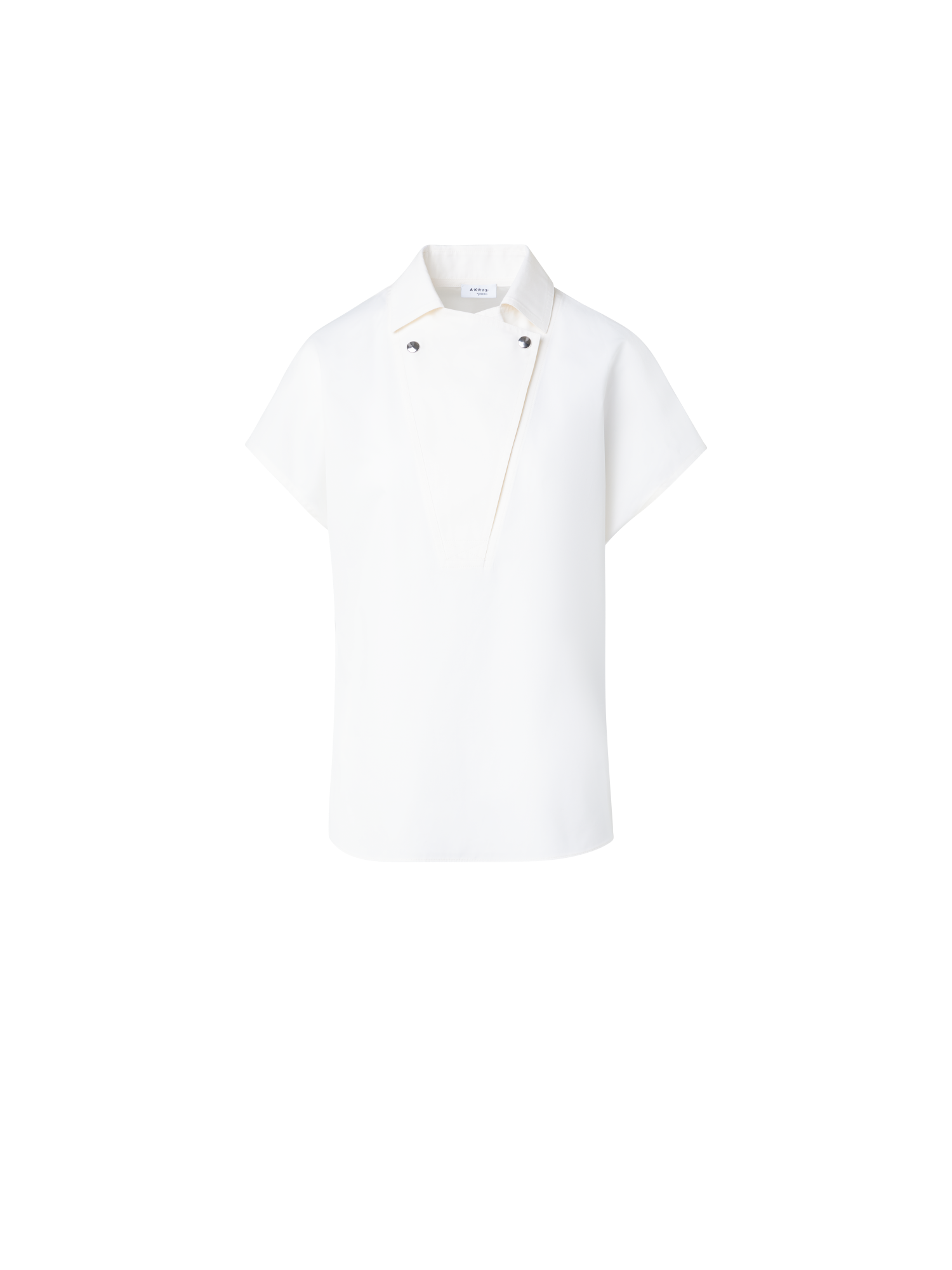 Designer Cotton Blouse with Biker Collar - ecru - white