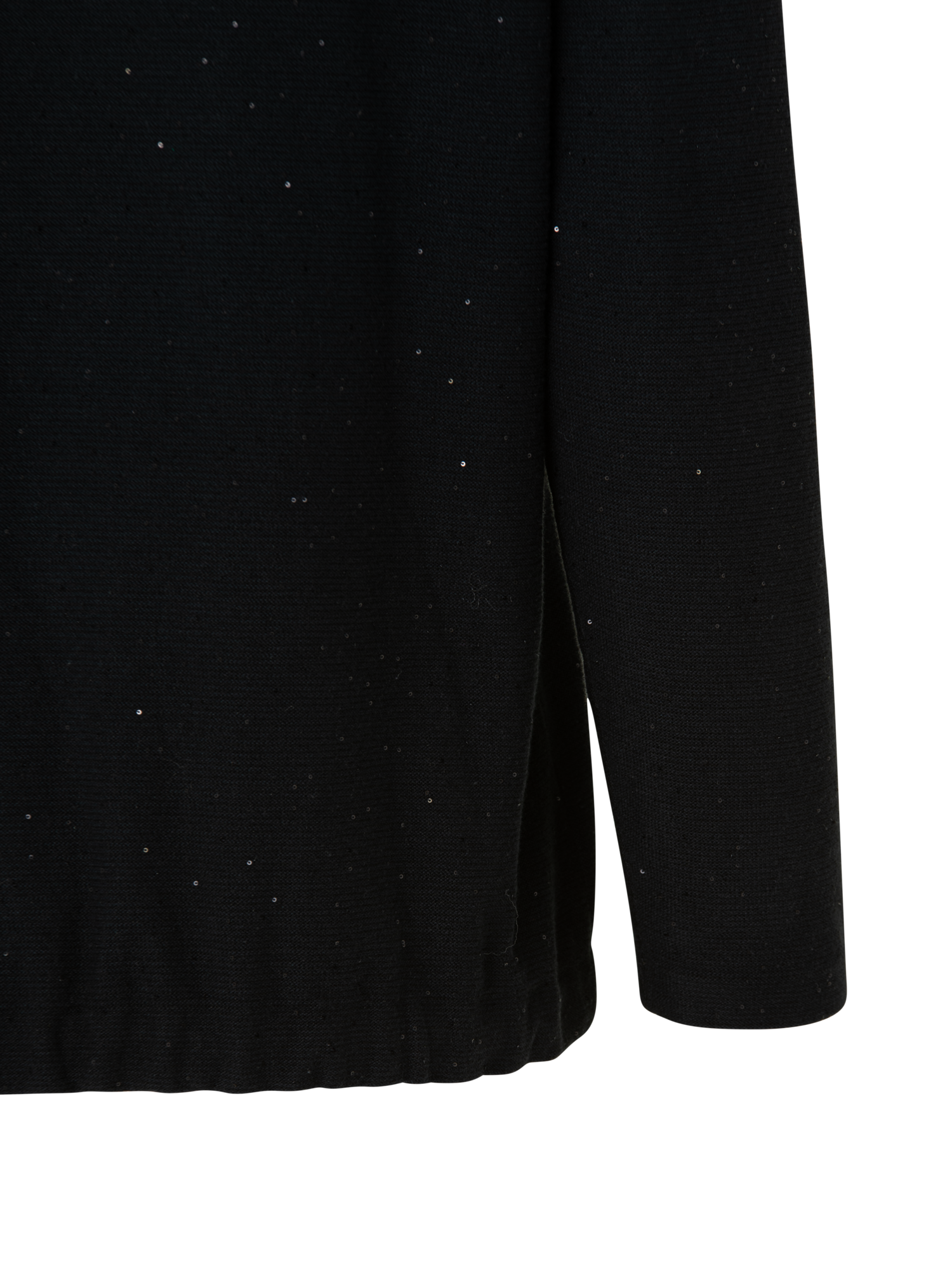 Designer Oversized Linen Blend Pullover with Fine Sequins and Drawstring Hem - black