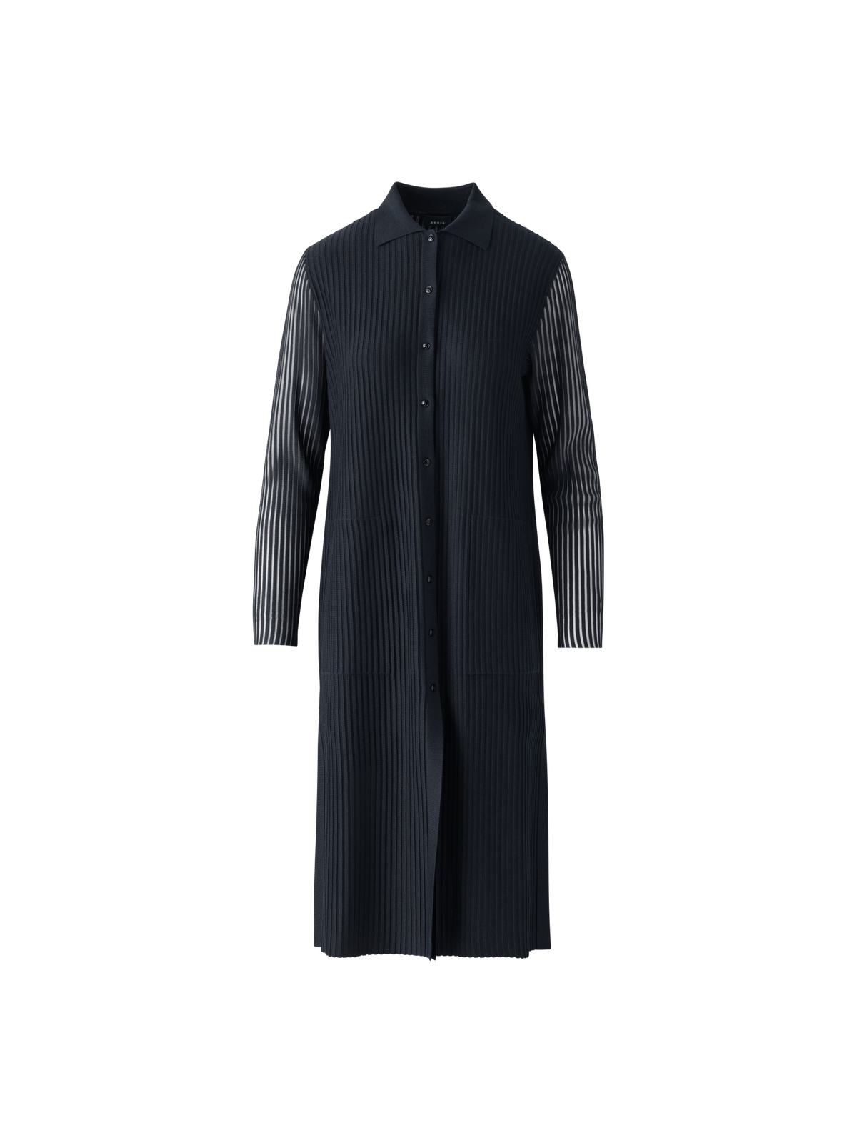 Designer Long Knit Coat in Semi-Sheer Silk Cotton - black - neutral