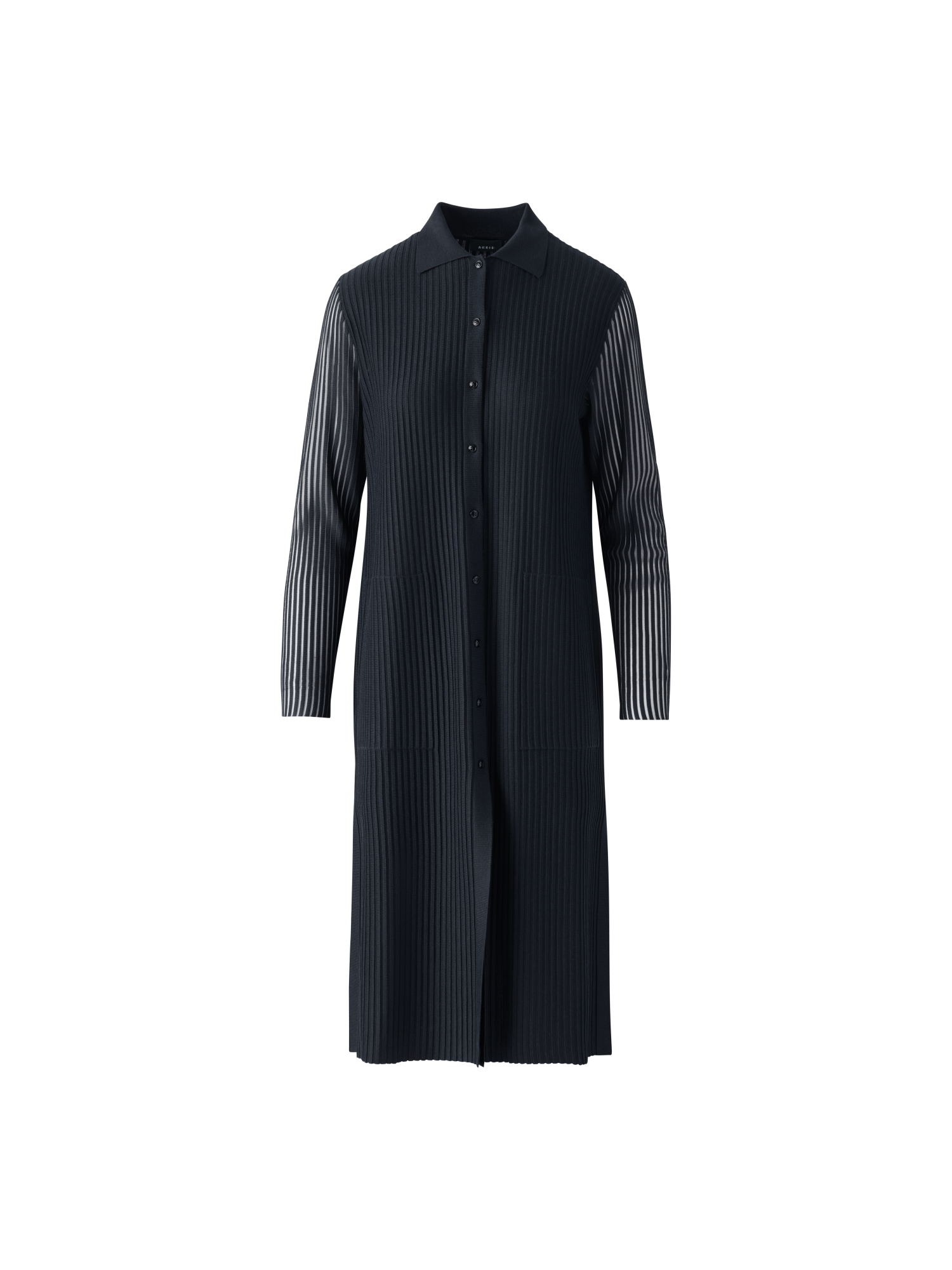 Designer Long Knit Coat in Semi-Sheer Silk Cotton - black - neutral