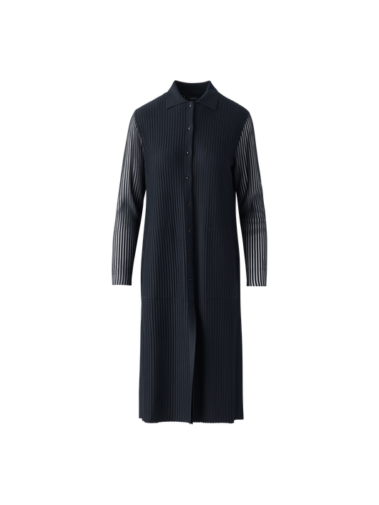 Designer Long Knit Coat in Semi-Sheer Silk Cotton - black - neutral