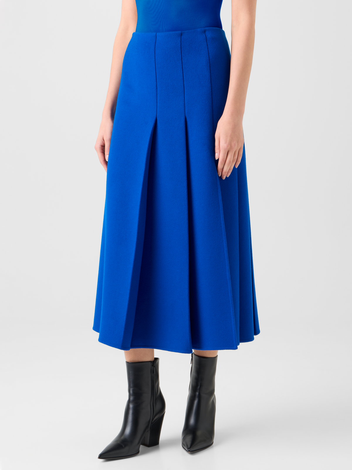 Designer Pleated Wool Flannel Double-Face Midi Skirt - blue #editorial
