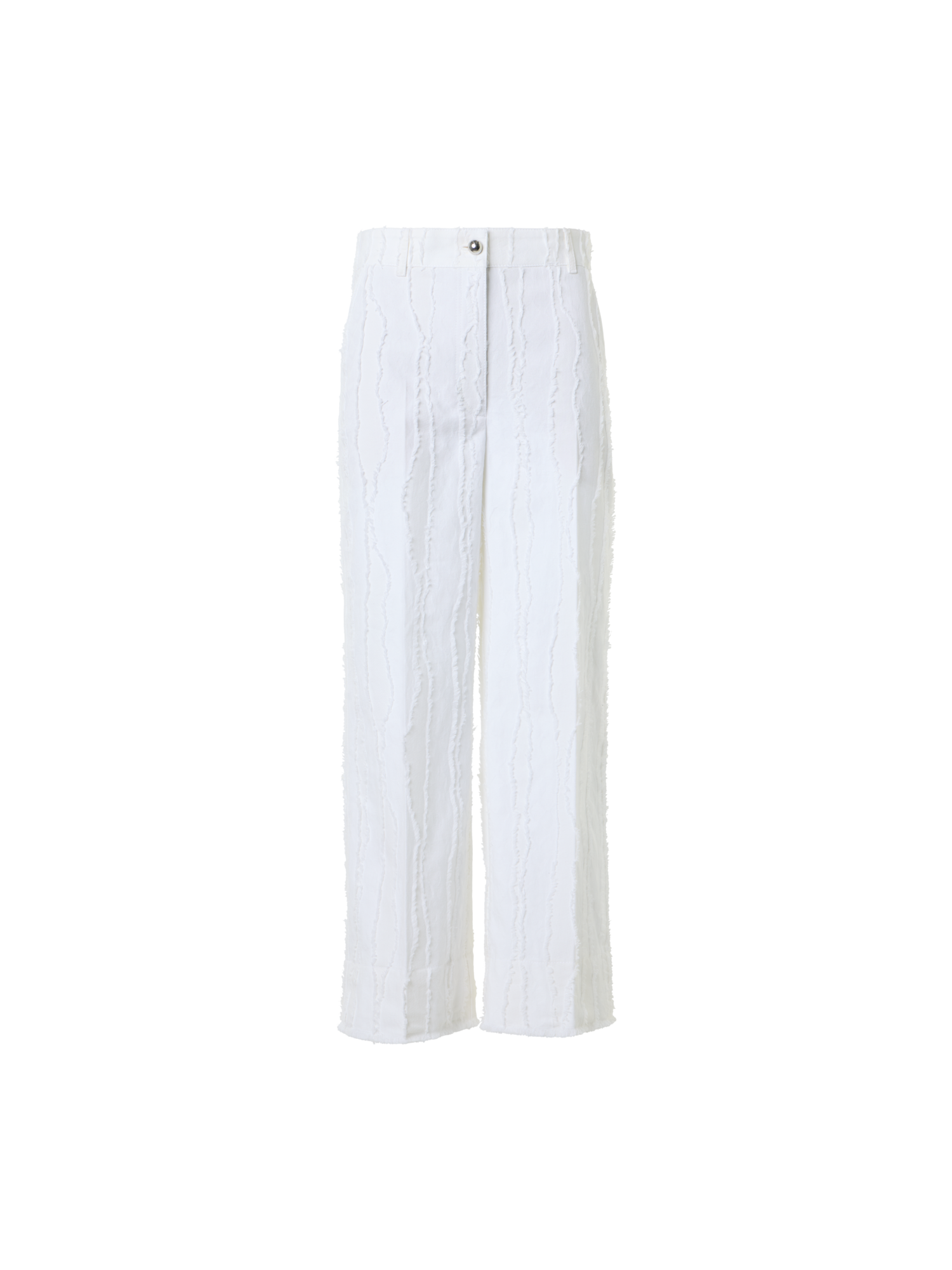 Designer Chiara High-Rise Cropped Wide Leg Fringed Wave Jacquard Pants - white