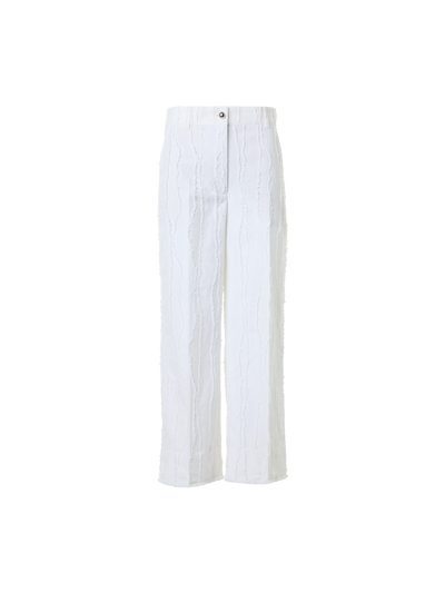 Designer Chiara High-Rise Cropped Wide Leg Fringed Wave Jacquard Pants - white