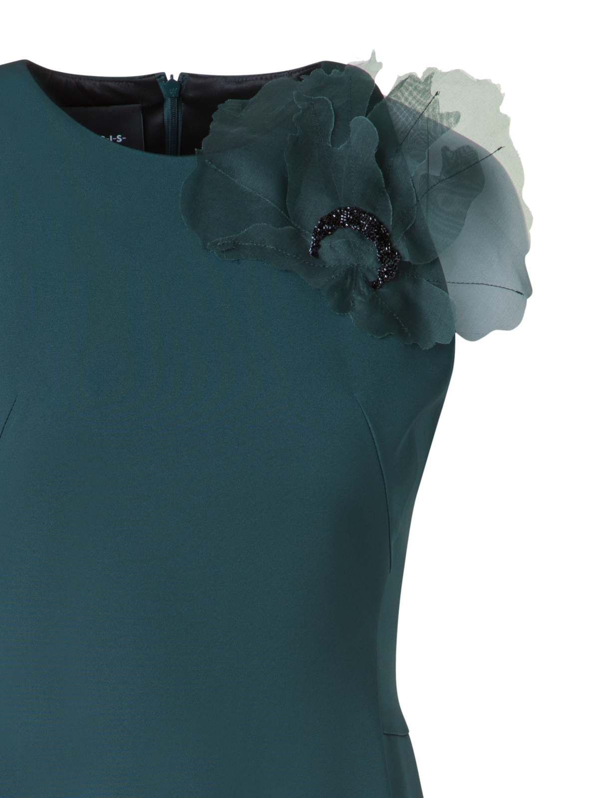 Designer Silk Dress with 3D Anemone - green