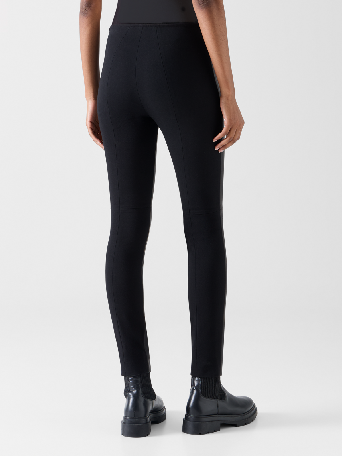 Designer Skinny Pants in Lamb Nappa Leather Front and Jersey Back - black #editorial