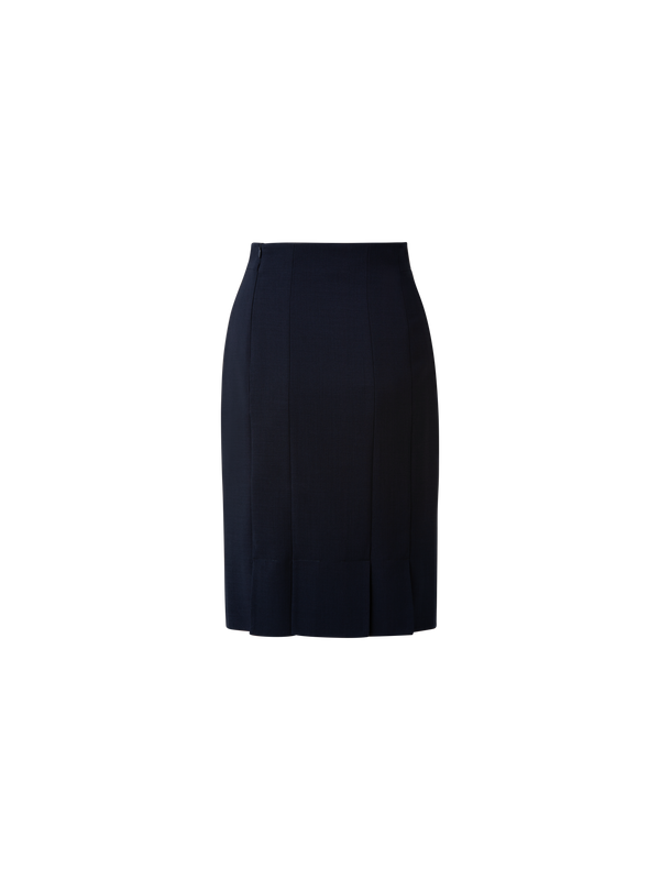 Designer Wool Double-Face Pencil Skirt with Slits - navy - blue