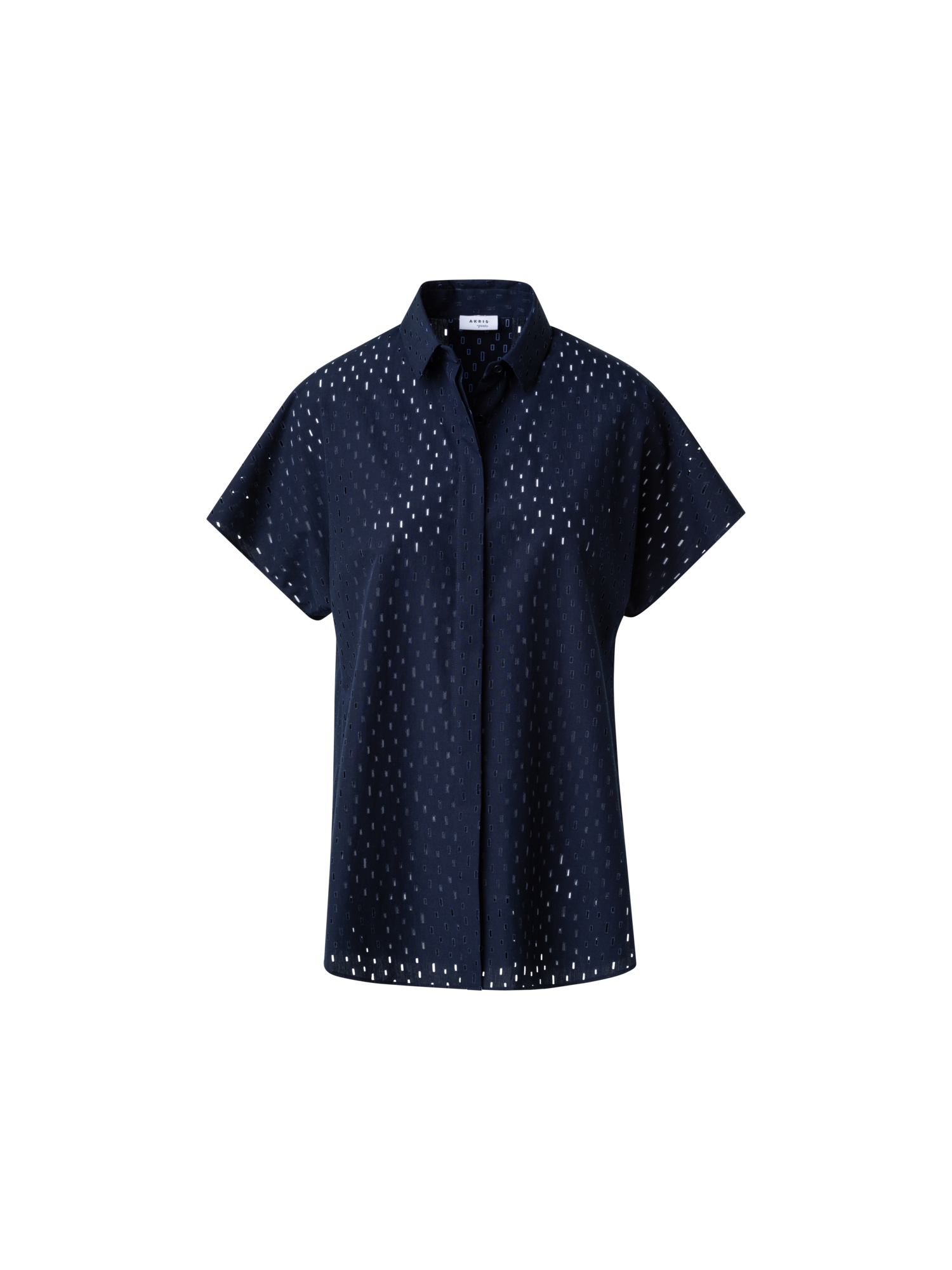 Designer Cotton Poplin Blouse with Lasercut Grid - navy - blue