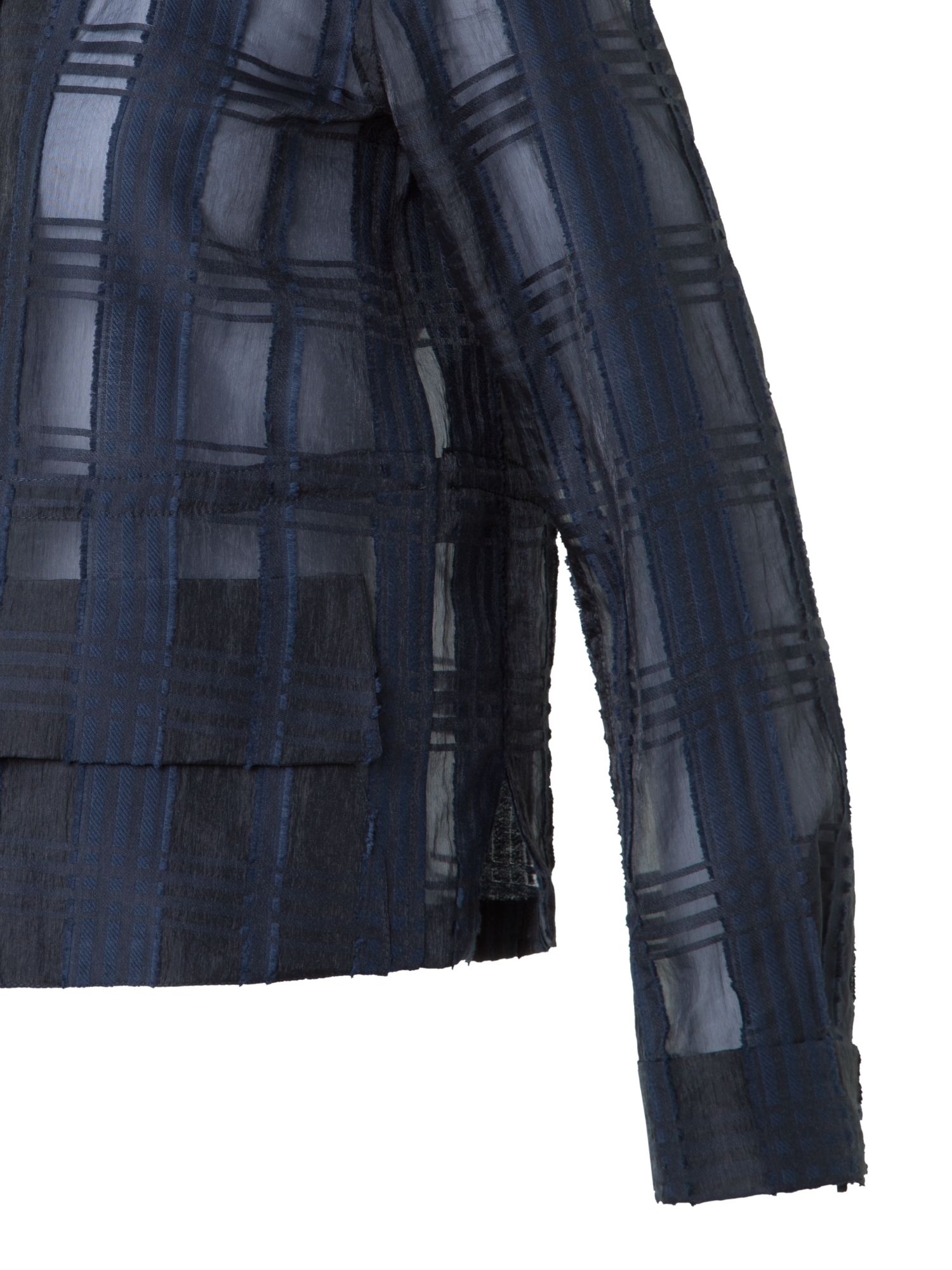 Designer Short Jacket in Sheer Organdy Plaid - neutral - navy - blue