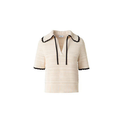 Chunky Cotton Knit Top with Contrast Trim