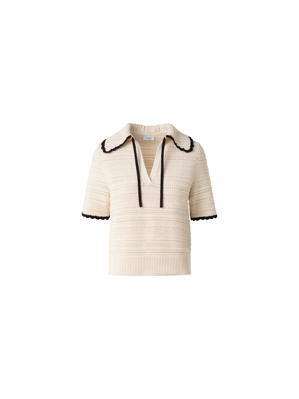 Designer Chunky Cotton Knit Top with Contrast Trim - neutral - multicolor - beige