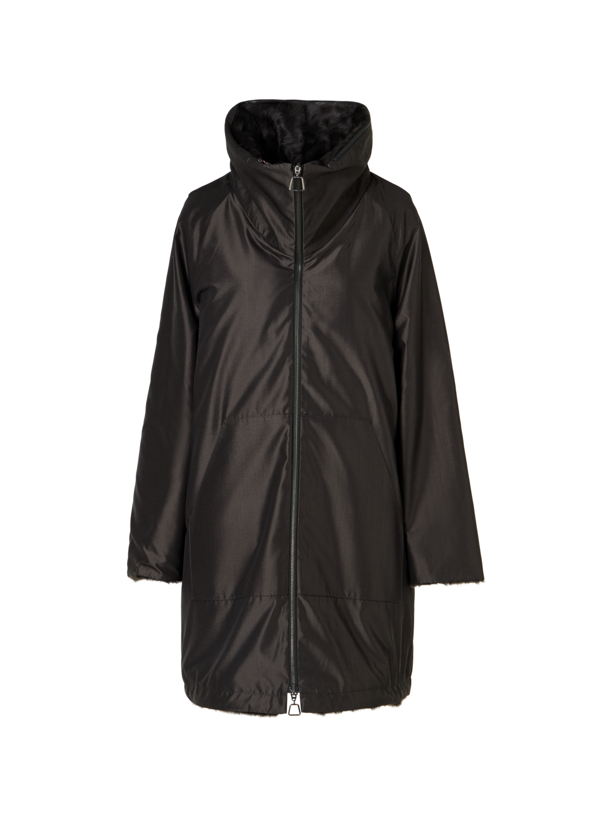 Designer Shearling Parka Reversible to Silk - grey