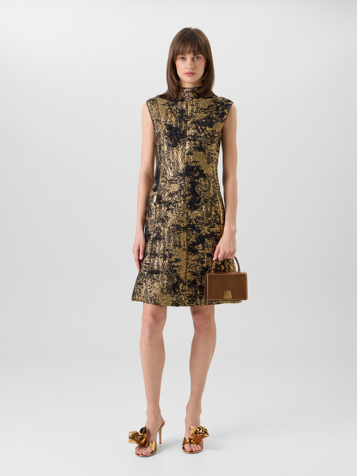 Designer Mini Dress in Fragmented Jacquard - multicolor - black - gold 