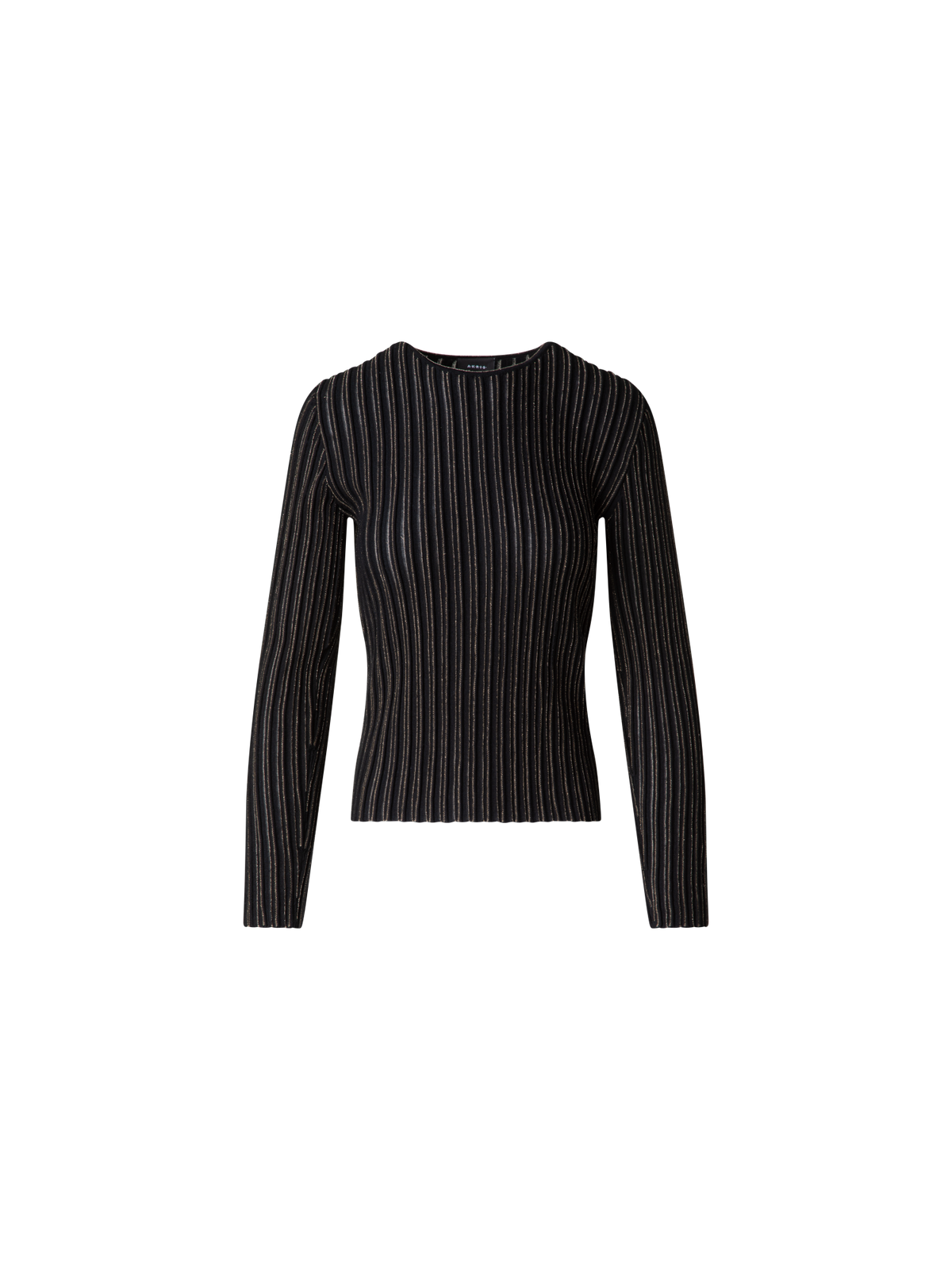 Designer Wool Silk Rib and Lurex Striped Sweater - black - multicolor - gold