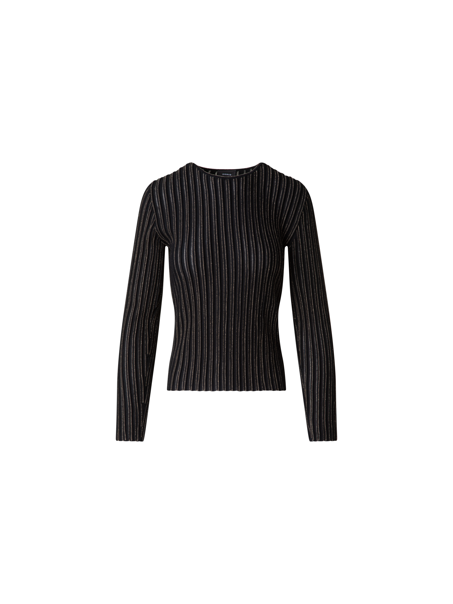 Designer Wool Silk Rib and Lurex Striped Sweater - black - multicolor - gold