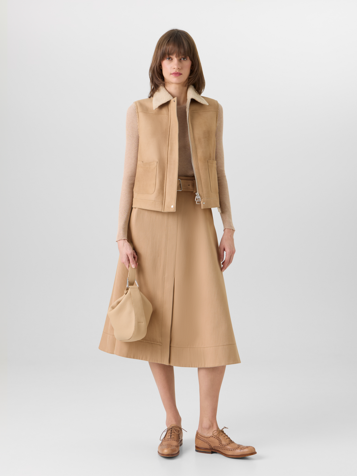 Designer Mika Shearling Gilet with Fur Collar - beige #editorial