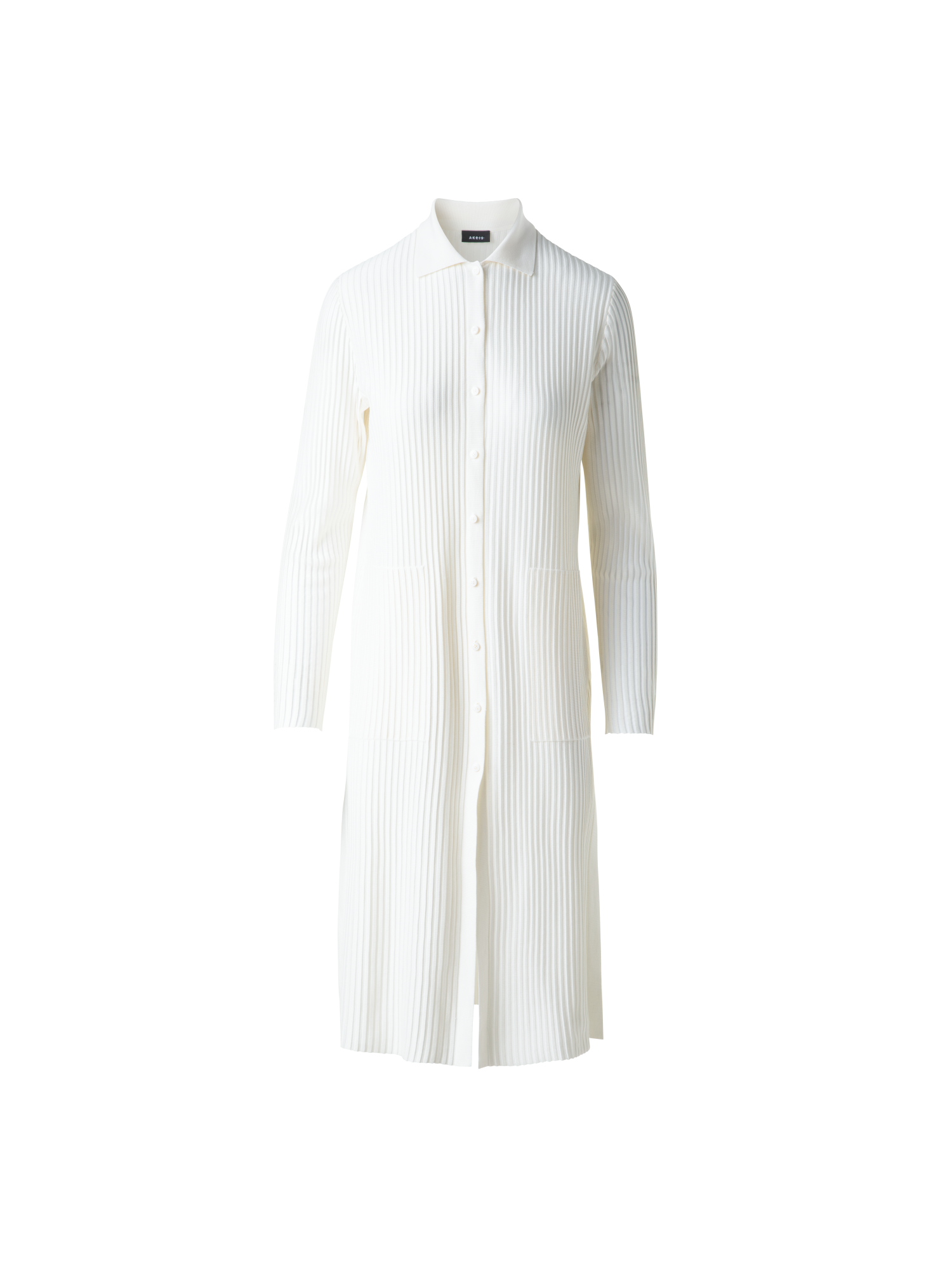 Designer Long Knit Coat in Semi-Sheer Silk Cotton - neutral - ecru - white