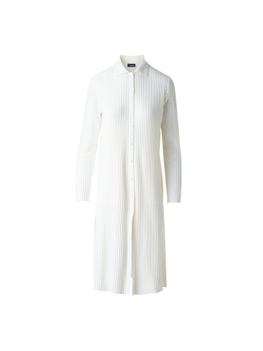 Designer Long Knit Coat in Semi-Sheer Silk Cotton - neutral - ecru - white