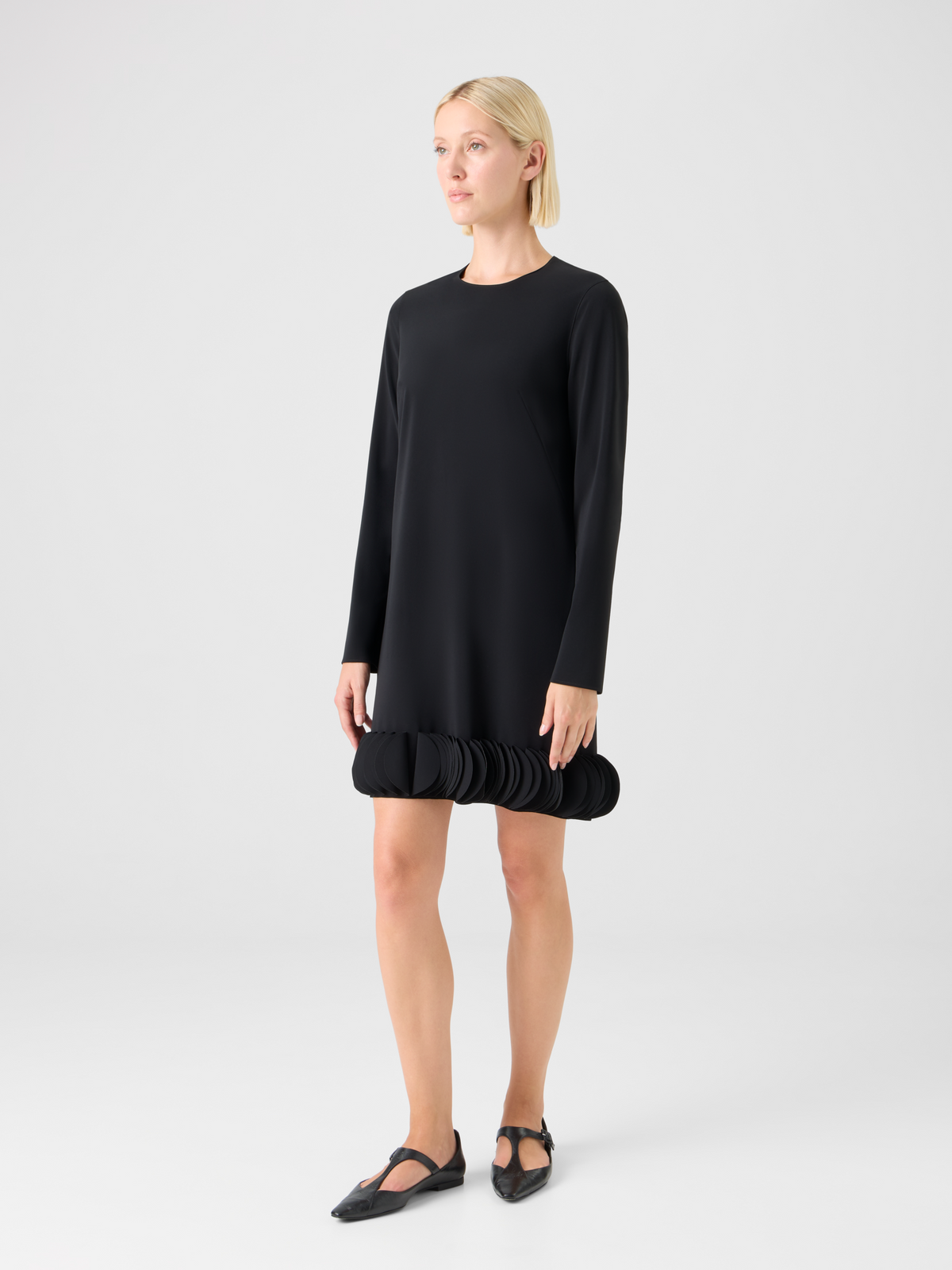 Designer 3D Dot Hem Lasercut Crêpe Dress - black #editorial