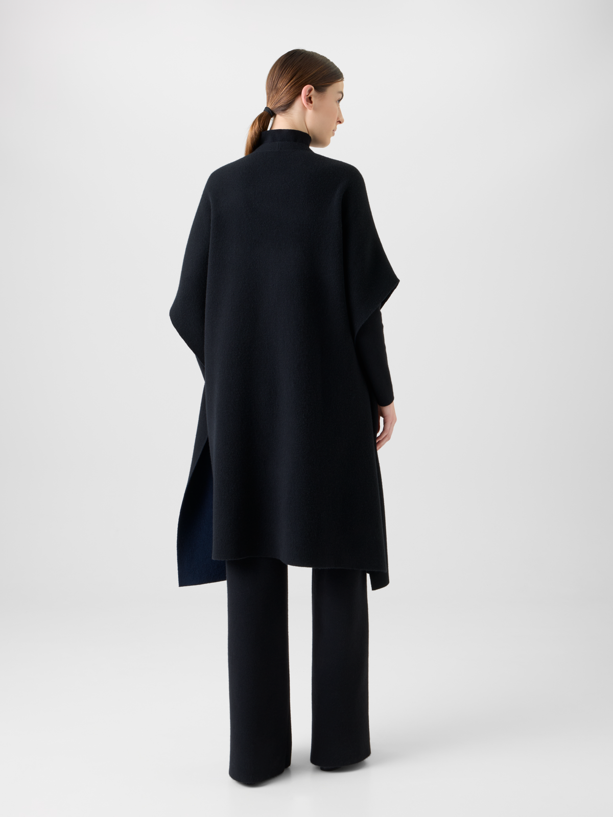 Designer Bi-Color Cashmere Double-Face Knit Cape - black - neutral - navy - blue - multicolor #editorial