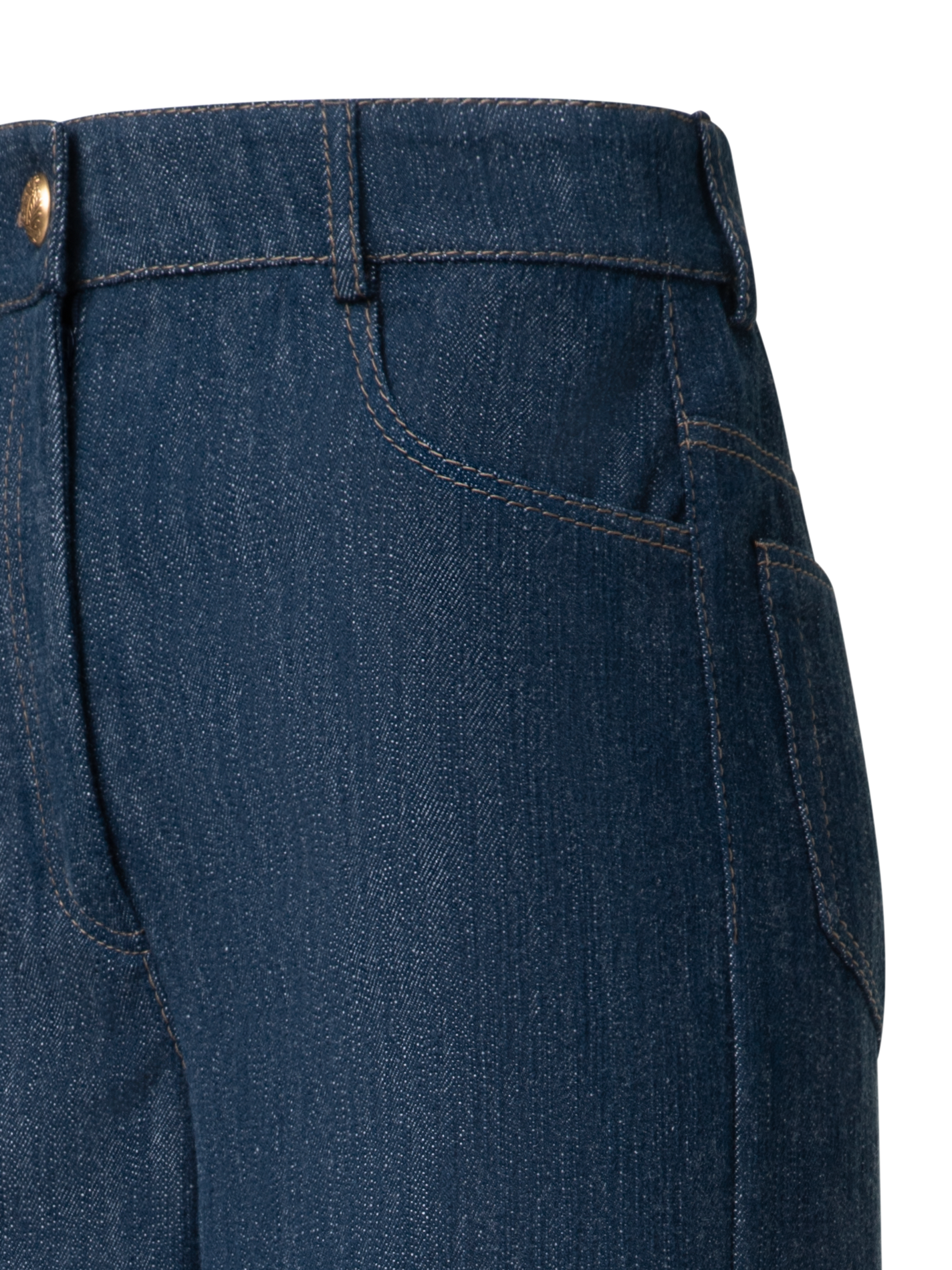 Designer Wide Cotton Wool Denim Stretch Pants - navy - blue