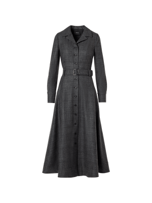 Designer Flared Midi Dress with Lapel Collar - grey - black