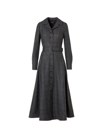 Designer Flared Midi Dress with Lapel Collar - grey - black